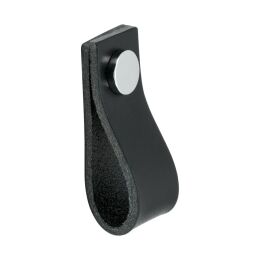 Leren lusgreep zwart glimmend chroom